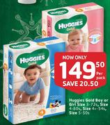 Huggies Gold Boy or Girl Size 3-72's, Size 4-60's, Size 4+-54's, Size 5-50's-Per Pack