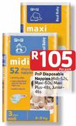 PnP Disposable Nappies Midi-52's, Maxi-50's, Maxi Plus-48's, Junior-46's-Per Pack