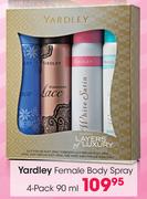 Yardley Female Body Spray-4x90ml Pack