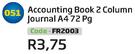 Accounting Book 2 Column Journal A4 72Pg FR2003