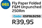 Fly Paper Folded F&M Unpunched 250Rm GSFLOD250