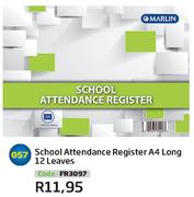 School Attendance Register A4 Long 12 Leaves FR3097