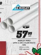 Marley Pipes UPVC E-Spec Plain Waste Pipe-40mmx6.0m Each