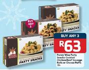 Penny Wise Party Snacks Cocktail Chicken/Beef Sausages Rolls Or Cheese Puffs-3 x 30's