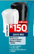 Mellerware Cordless Kettle Black Or White CJ100BK-Each