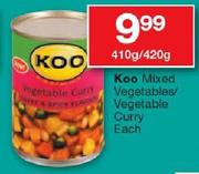Koo MixedVegetables/Vegetable Curry-410g/420g Each