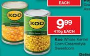 Koo Whole Kernel Corn/Creamstyle Sweetcorn-410g Each