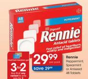 Rennie Peppermint, Spearmint or Antiseed Tablets-48 per pack
