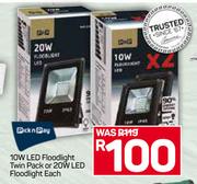 PnP 10W LED Floddlight Twin Pack Or 20W LED Floodlight-Each
