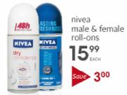 Nivea Male & Female Roll-ons - Each
