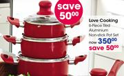 Love Cooking 6 Piece Red Aluminium Non-Stick Pot Set