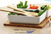 Clicks 7 Piece Porcelain Salad Set On Bamboo