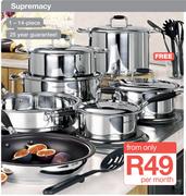 Supremacy 14-Piece Cookware Set+5 Piece Nylon Utensil Set And 9L Stock Pot With Lid