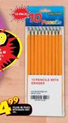 Yellow HB Pencils with Eraser Ends-10's