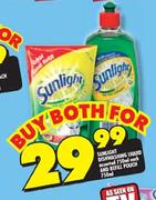 Sunlight Dishwashing Liquid-750ml Each and Refill Pouch-750ml