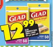 Glad Sandwich Bags Small/Large-50's Per Pack Each
