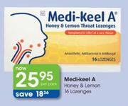 Meda-Keel A Honey & Lemon 16 Lazenges