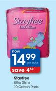 Stayfree Ultra Slims Cotton Pads-10's Per Pack