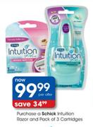 Schick Intuition Razor & Pack Of 3 Cartridges-Per Offer