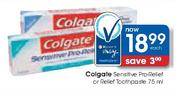 Colgate Sensitive Pro-Relief or Relief Toothpaste-75ml Each