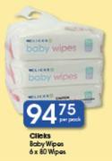 Clicks Baby Wipes 6 X 80 Wipes-Per Pack