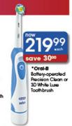 Oral-B Battery-Operated Precision Clean Or 30 White Luxo Toothbrush-Each