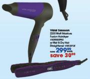 Vidal Sassoon 2200W Moisture Fusion Hairdryer Or Wet & Dry Hair Straightener Each