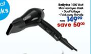 BaByliss 1000W Mini Hairdryer-S186A