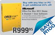 Microsoft Office For Mac 2011 Home & Student 1 User Software