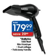 Babyliss 1000W Mini Hairdryer Each
