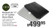 Macbook Air 11" Or 13" Leather Sleeve Black