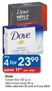 Dove Cream Bar 4x100gm or Men+Care Soap 4x90gm