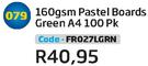160gsm Pastel Boards Green A4 100 PK FR027LGRN