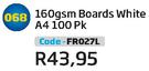 160gsm Boards White A4 100 PK FR027L