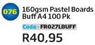 160gsm Pastel Boards Buff A4 100 PK FR027LBUFF