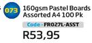 160gsm Pastel Boards Assorted A4 100 PK FR027L-ASST
