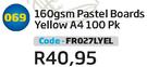 160gsm Pastel Boards Yellow A4 100 PK FR027LYEL
