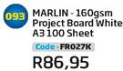 Marlin 160gsm Project Board White A3 100 Sheet FR027K