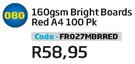 160gsm Bright Boards Red A4 100 PK FR027MBRRED
