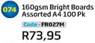 160gsm Bright Boards Assorted A4 100 PK FR027M