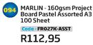 Marlin 160gsm Project Board Pastel Assorted A3 100 Sheet FR027K-ASST