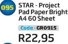 Star Project Pad Paper Bright A4 60 Sheet GR0915