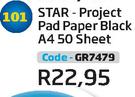 Star Project Pad Paper Black A4 50 Sheet GR7479