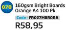 160gsm Bright Boards Orange A4 100 PK FR027MBRORA