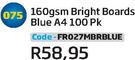 160gsm Bright Boards Blue A4 100 PK FR027MBRBLUE
