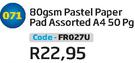80gsm Pastel Paper Pad A4 50 Pg FR027U