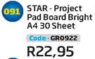 Star Project Pad Board Bright A4 30 Sheet GR0922