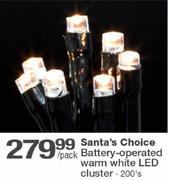 Santa's Choice Battery-Operated Warm White LED Cluster-200's Per Pack
