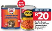Top One Corned Meat 300g And Koo Flavoured Baked Beans Assorted 410g-420g