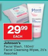 Johnson's Facial Wash 150ml/Facial Cleansing Wipes 25's Assorted-Each